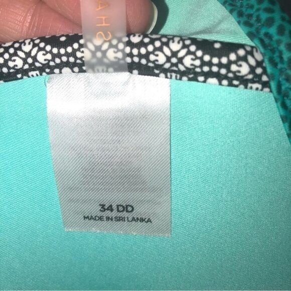 Shade & Shore Swim Bikini Top Size 34DD Blue Green Print Tassel Gold Beading - Picture 4 of 5